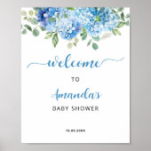 Poster Bienvenue à la Baby Shower Hydrangea Bleu (Devant)