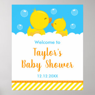 Poster Bienvenue à la Baby Shower Jaune et Bleu Rubber Du