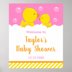 Poster Bienvenue à la Baby Shower Jaune et Rose Canard en