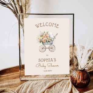 Poster Bienvenue à la Baby Shower Landau Floral Vintage B