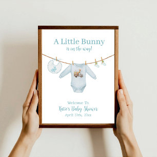 Poster Bienvenue à la baby shower Lapin de Pâques sur une