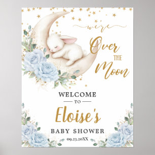 Poster Bienvenue à la Baby Shower Lapin Floral Bleu