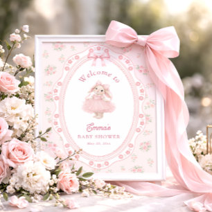 Poster Bienvenue à la Baby Shower Little Bunny Floral Pin