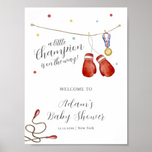 Poster Bienvenue à la Baby Shower Little Champion Boxe Mo