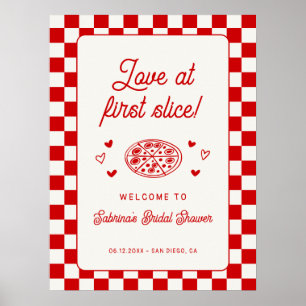 Poster Bienvenue à la Baby Shower Love at First Slice Piz