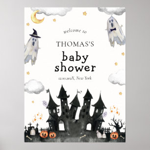 Poster Bienvenue à la Baby Shower Maison Fantôme Mignon