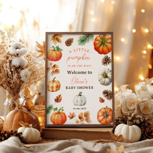 Poster Bienvenue à la baby shower Mignon Petit Citrouille