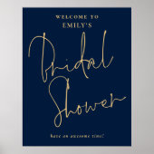 Poster Bienvenue à la Baby Shower Moderne Script Or Navy (Devant)
