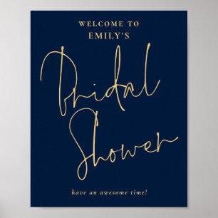 Poster Bienvenue à la Baby Shower Moderne Script Or Navy