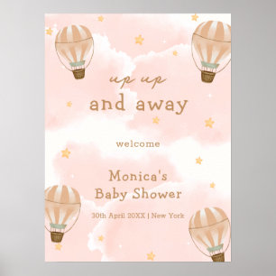 Poster Bienvenue à la baby shower Montgolfière nuage neut