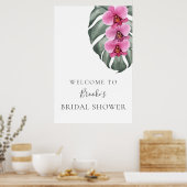 Poster Bienvenue à la Baby Shower Orchidées Rose Foncé (Cuisine)