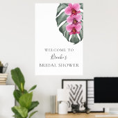 Poster Bienvenue à la Baby Shower Orchidées Rose Foncé (Bureau à domicile)