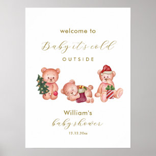 Poster Bienvenue à la Baby Shower Ours Bébé C'est L'Hiver