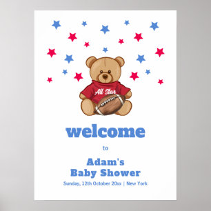 Poster Bienvenue à la Baby Shower Ourson Football Vedette