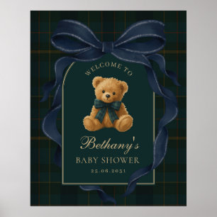 Poster Bienvenue à la Baby Shower Ourson Polo Bleu Marine