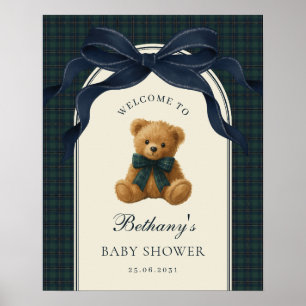 Poster Bienvenue à la Baby Shower Ourson Vintage Nœud Mar