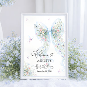 Poster Bienvenue à la Baby Shower Papillon Ruban Bleu