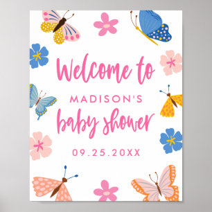 Poster Bienvenue à la Baby Shower Papillons Mignons