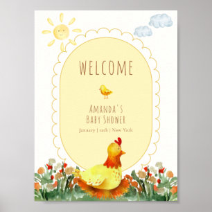 Poster Bienvenue à la Baby Shower poulet de jardin à carr