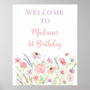 Poster Bienvenue à la Baby Shower Prairie de Fleurs Sauva