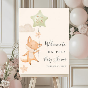 Poster Bienvenue à la Baby Shower Renard Mignon Volant un