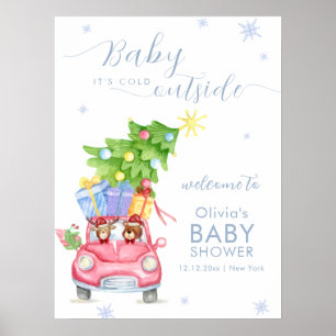 Poster Bienvenue à la Baby Shower Renne Ours à l'Extérieu