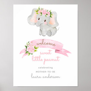 Poster Bienvenue à la Baby Shower Rose Eléphant Petit Cac