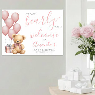 Poster Bienvenue à la Baby Shower Rose pour Nounours