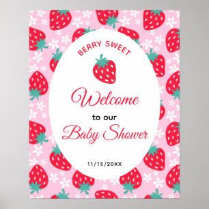 Poster Bienvenue à la Baby Shower Rose Sucrée aux Fraises