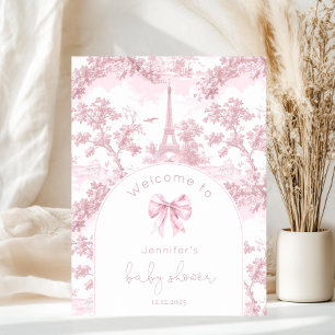 Poster Bienvenue à la Baby Shower Rose Toile De Jouy Pari