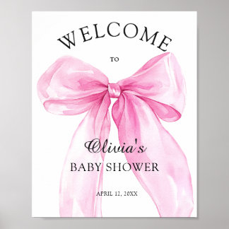 Poster Bienvenue à la baby shower Ruban à nœud rose