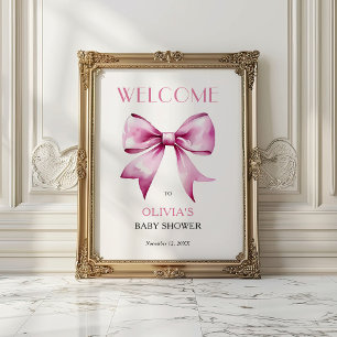 Poster Bienvenue à la baby shower Ruban à nœud rose