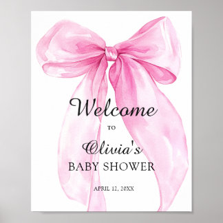 Poster Bienvenue à la baby shower Ruban à nœud rose