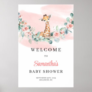 Poster Bienvenue à la Baby Shower Safari Girafe Eucalyptu