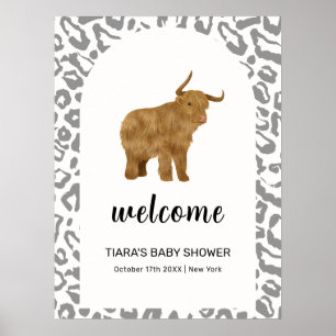 Poster Bienvenue à la Baby Shower Sainte Vache Bohème Noi