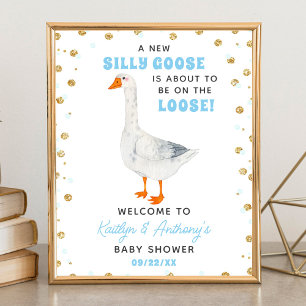 Poster Bienvenue à la Baby Shower Silly Goose Bleu Aquare