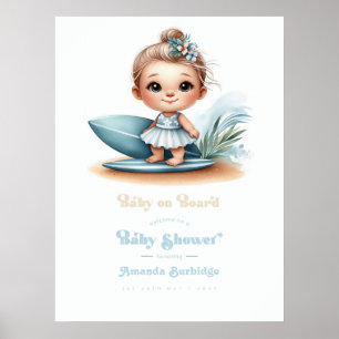 Poster Bienvenue à la Baby Shower Surf sur le thème Bébé