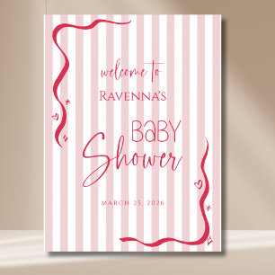 Poster Bienvenue à la Baby Shower Vague Rayée Blush Vinta