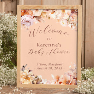 Poster Bienvenue à la Baby Shower Vintage Florale Automna