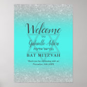 Poster Bienvenue à la Bat Mitzvah chic pailleté argent sa (Devant)