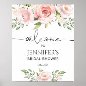 Poster Bienvenue à la douche de mariage florale rose (Devant)