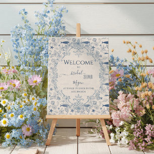 Poster Bienvenue à la douche de mariée toile bleue océan