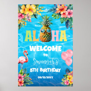 Poster Bienvenue à la fête d'anniversaire Aloha Pool Part