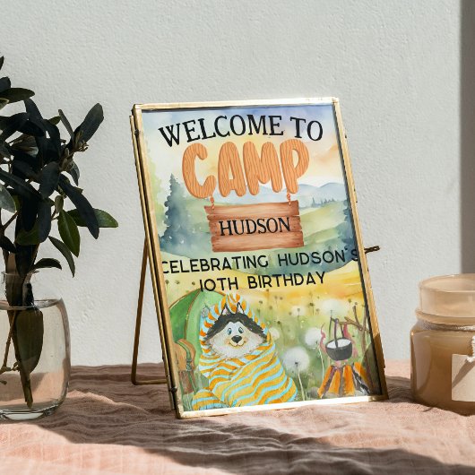 Poster Bienvenue à la fête d'anniversaire de camping dans
