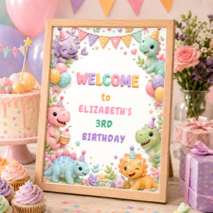 Poster Bienvenue à la fête d'anniversaire de Dinosaure Gi