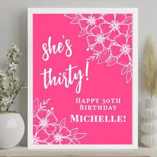 Poster Bienvenue à la fête d'anniversaire des 30 ans rose