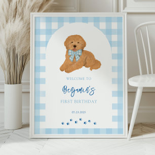 Poster Bienvenue à la fête d'anniversaire du chiot Golden