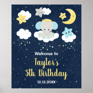 Poster Bienvenue à la fête d'anniversaire Éléphant Jaune