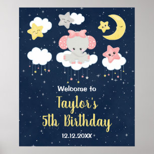 Poster Bienvenue à la fête d'anniversaire éléphant rose e