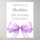 Poster Bienvenue à la fête d'anniversaire violet lavande (Devant)